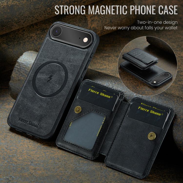 For iPhone 17 Air Fierre Shann Oil Wax Cow Leather Card Holder Back Phone Case(Black) - iPhone 17 Air Cases by FIERRE SHANN | Online Shopping UK | buy2fix