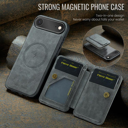 For iPhone 17 Air Fierre Shann Oil Wax Cow Leather Card Holder Back Phone Case(Grey) - iPhone 17 Air Cases by FIERRE SHANN | Online Shopping UK | buy2fix