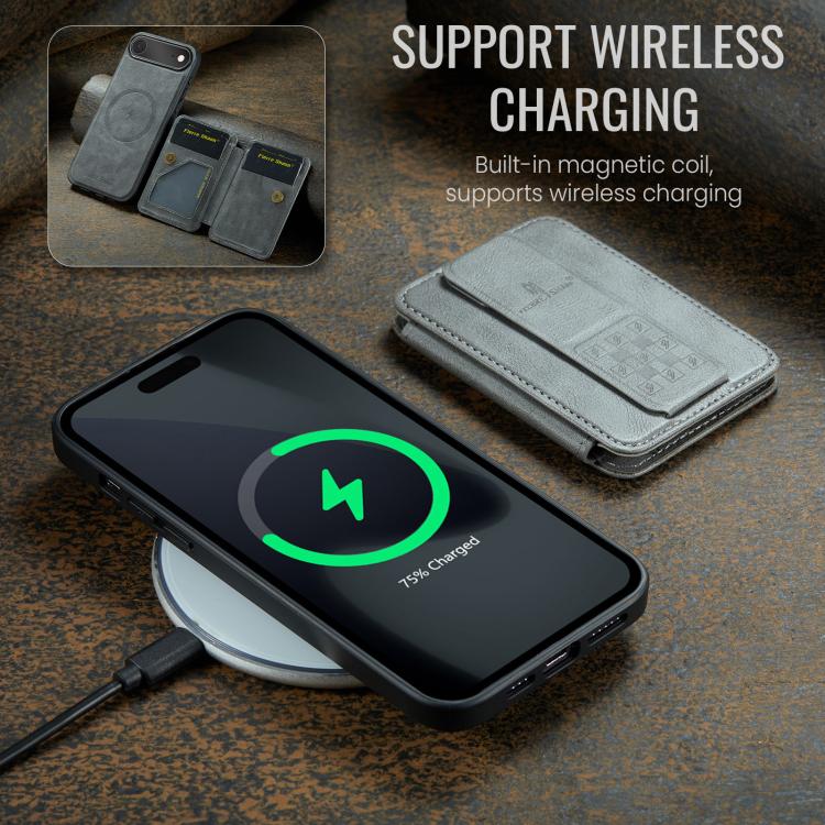 For iPhone 17 Air Fierre Shann Oil Wax Cow Leather Card Holder Back Phone Case(Grey) - iPhone 17 Air Cases by FIERRE SHANN | Online Shopping UK | buy2fix