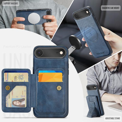 For iPhone 17 Air Fierre Shann Oil Wax Cow Leather Card Holder Back Phone Case(Blue) - iPhone 17 Air Cases by FIERRE SHANN | Online Shopping UK | buy2fix