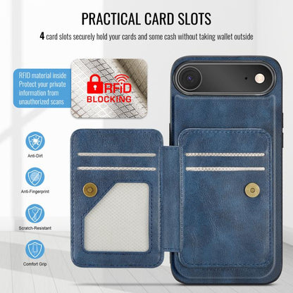 For iPhone 17 Air Fierre Shann Oil Wax Cow Leather Card Holder Back Phone Case(Blue) - iPhone 17 Air Cases by FIERRE SHANN | Online Shopping UK | buy2fix