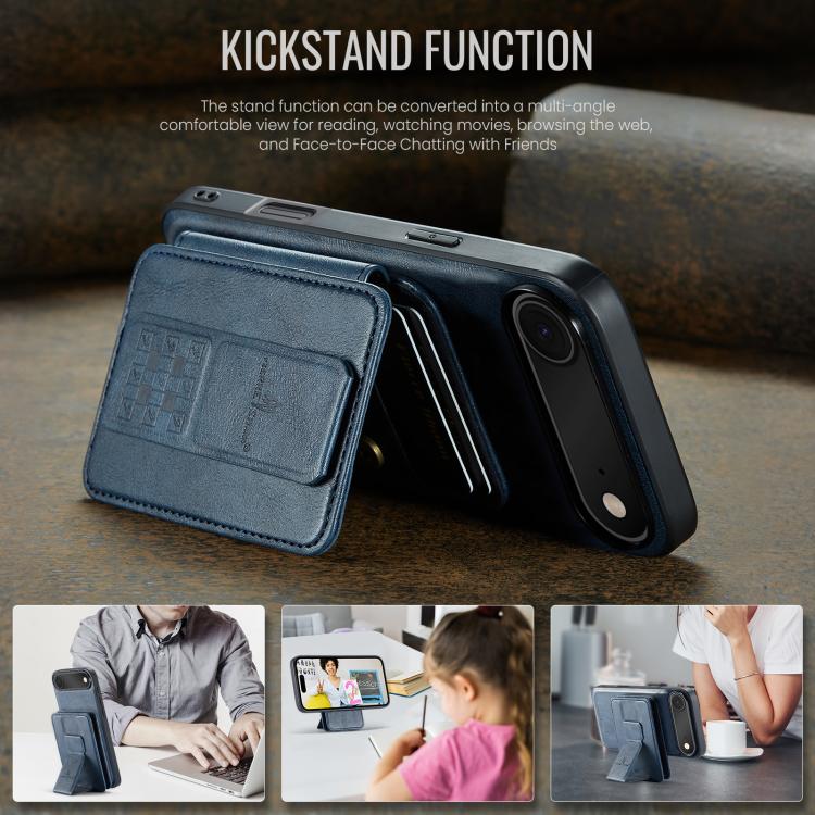 For iPhone 17 Air Fierre Shann Oil Wax Cow Leather Card Holder Back Phone Case(Blue) - iPhone 17 Air Cases by FIERRE SHANN | Online Shopping UK | buy2fix