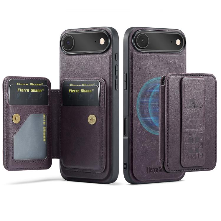 For iPhone Air Fierre Shann Oil Wax Cow Leather Card Holder Back Phone Case(Purple) - iPhone Air Cases by FIERRE SHANN | Online Shopping UK | buy2fix