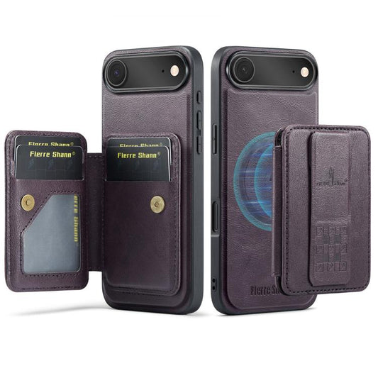 For iPhone Air Fierre Shann Oil Wax Cow Leather Card Holder Back Phone Case(Purple) - iPhone Air Cases by FIERRE SHANN | Online Shopping UK | buy2fix