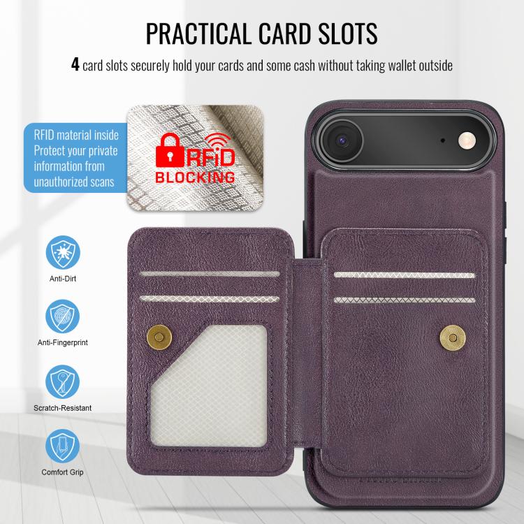 For iPhone Air Fierre Shann Oil Wax Cow Leather Card Holder Back Phone Case(Purple) - iPhone Air Cases by FIERRE SHANN | Online Shopping UK | buy2fix