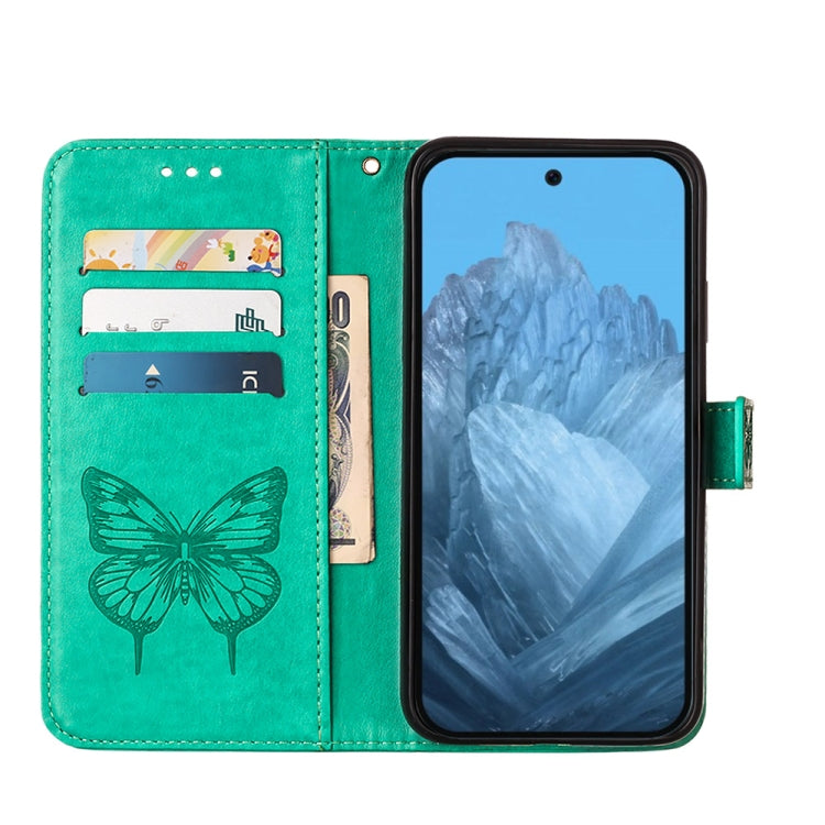 For Google Pixel 9 Embossed Butterfly Leather Phone Case(Green) - Google Cases by buy2fix | Online Shopping UK | buy2fix