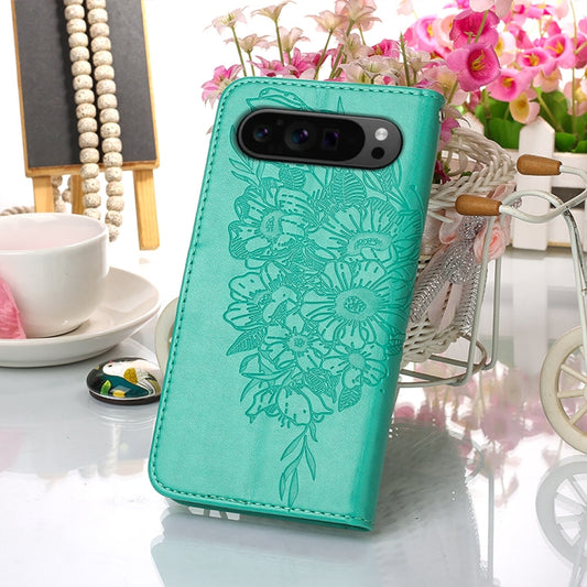 For Google Pixel 9 Pro Embossed Butterfly Leather Phone Case(Green) by buy2fix
