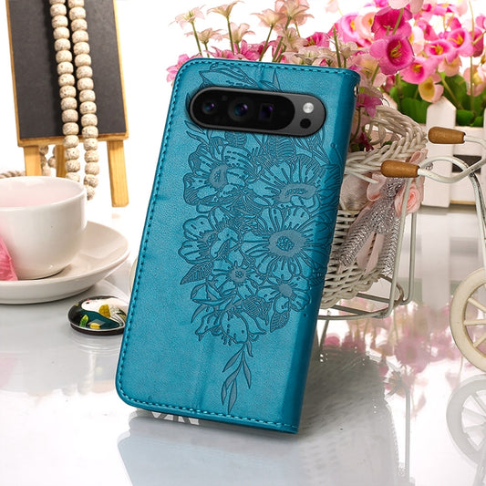 For Google Pixel 9 Pro Embossed Butterfly Leather Phone Case(Blue) by buy2fix