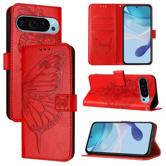 For Google Pixel 9 Pro XL Embossed Butterfly Leather Phone Case(Red) by buy2fix