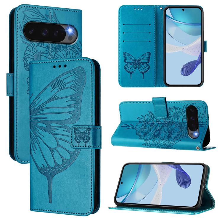 For Google Pixel 10 / 10 Pro+ Embossed Butterfly Leather Phone Case(Blue) - Google Cases by buy2fix | Online Shopping UK | buy2fix