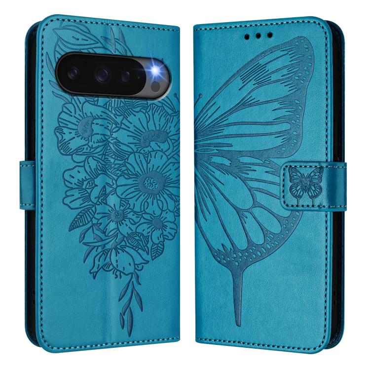 For Google Pixel 10 / 10 Pro+ Embossed Butterfly Leather Phone Case(Blue) - Google Cases by buy2fix | Online Shopping UK | buy2fix