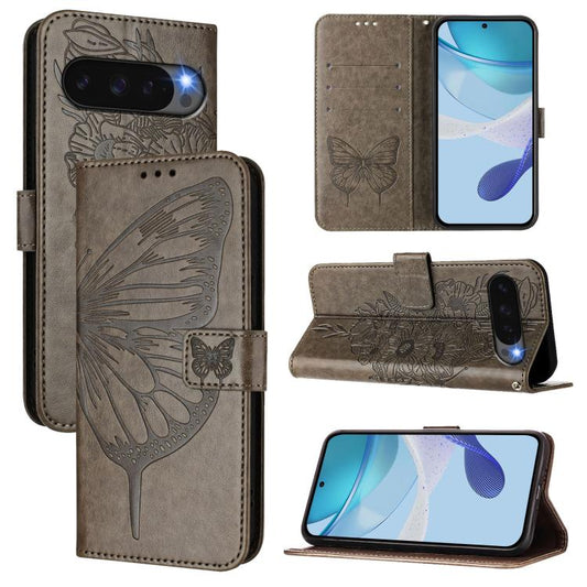 For Google Pixel 10 Pro XL Embossed Butterfly Leather Phone Case(Grey) - Google Cases by buy2fix | Online Shopping UK | buy2fix