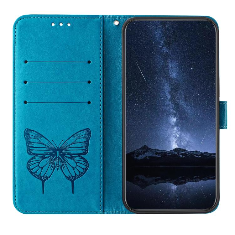 For Google Pixel 10 Pro XL Embossed Butterfly Leather Phone Case(Blue) - Google Cases by buy2fix | Online Shopping UK | buy2fix