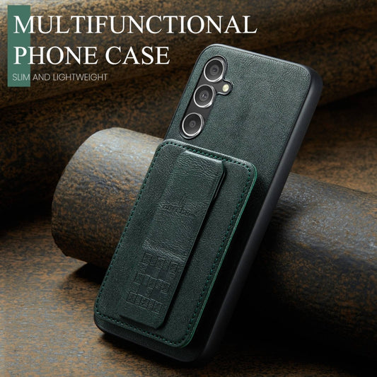 For Samsung Galaxy S24+ 5G Fierre Shann Oil Wax Cow Leather Card Holder Back Phone Case(Green) by FIERRE SHANN