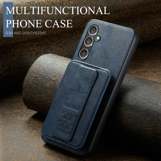 For Samsung Galaxy S24+ 5G Fierre Shann Oil Wax Cow Leather Card Holder Back Phone Case(Blue) by FIERRE SHANN