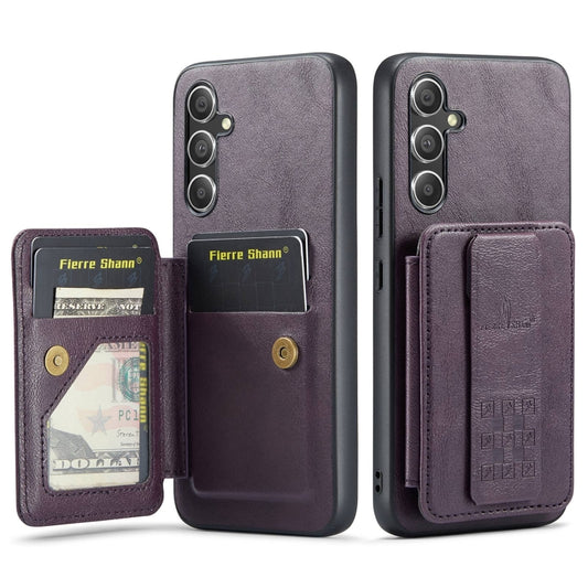 For Samsung Galaxy S24+ 5G Fierre Shann Oil Wax Cow Leather Card Holder Back Phone Case(Purple) - Galaxy S24+ 5G Cases by FIERRE SHANN | Online Shopping UK | buy2fix