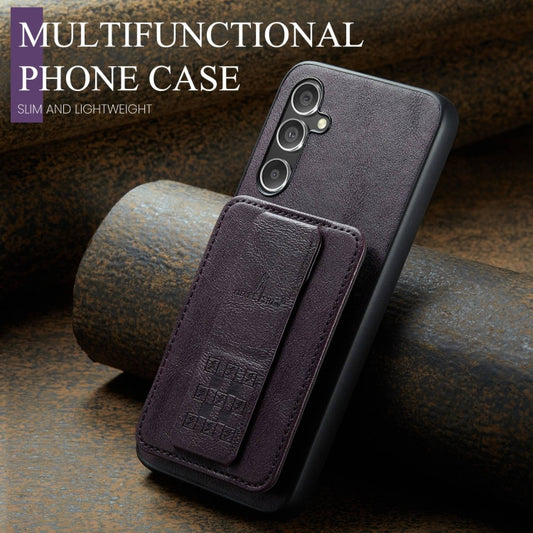 For Samsung Galaxy S24+ 5G Fierre Shann Oil Wax Cow Leather Card Holder Back Phone Case(Purple) by FIERRE SHANN