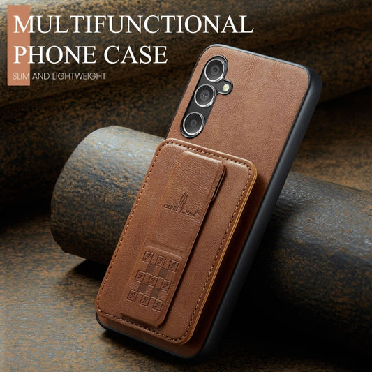 For Samsung Galaxy S24+ 5G Fierre Shann Oil Wax Cow Leather Card Holder Back Phone Case(Brown) by FIERRE SHANN