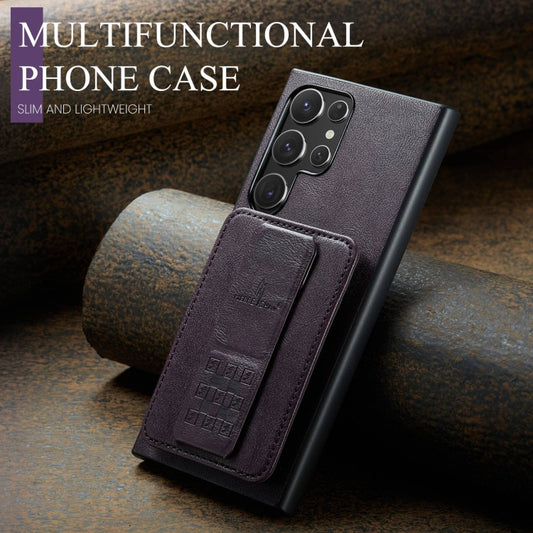 For Samsung Galaxy S24 Ultra 5G Fierre Shann Oil Wax Cow Leather Card Holder Back Phone Case(Purple) by FIERRE SHANN