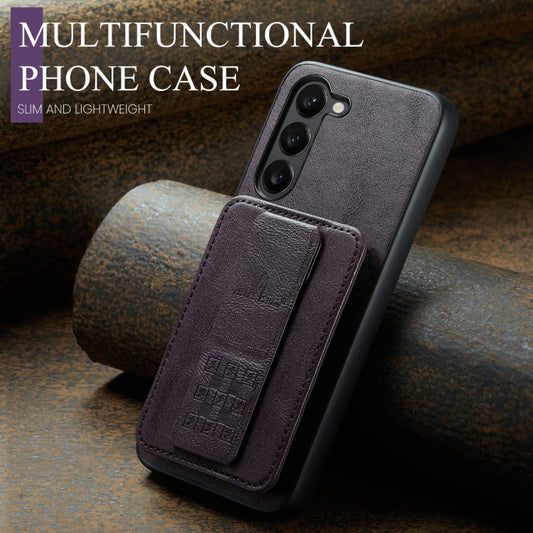 For Samsung Galaxy S23+ 5G Fierre Shann Oil Wax Cow Leather Card Holder Back Phone Case(Purple) by FIERRE SHANN