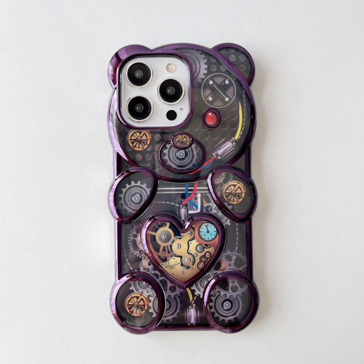 For iPhone 16 Pro Bear Shaped Embossed Electroplated TPU Phone Case(Purple) - iPhone 16 Pro Cases by buy2fix | Online Shopping UK | buy2fix