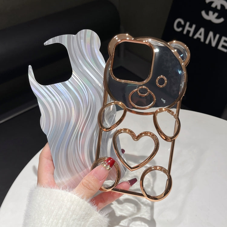 For iPhone 16 Pro Max Bear Shaped Embossed Electroplated Laser TPU Phone Case(Black) - iPhone 16 Pro Max Cases by buy2fix | Online Shopping UK | buy2fix