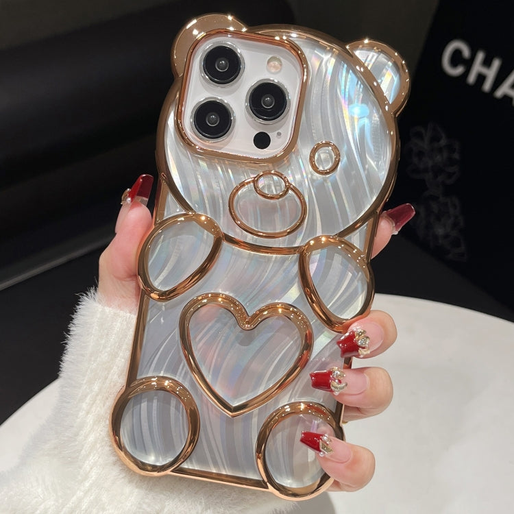 For iPhone 16 Pro Max Bear Shaped Embossed Electroplated Laser TPU Phone Case(Gold) - iPhone 16 Pro Max Cases by buy2fix | Online Shopping UK | buy2fix