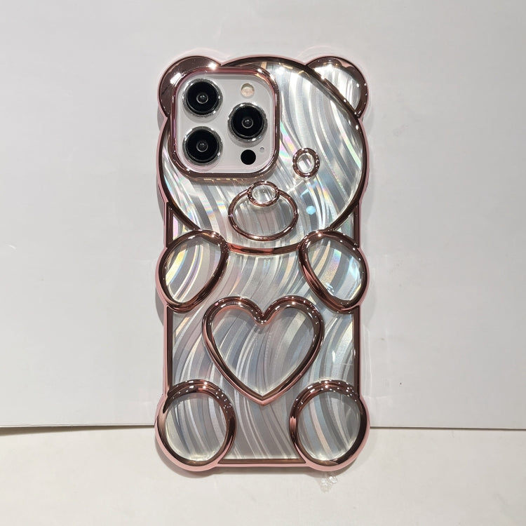 For iPhone 16 Pro Max Bear Shaped Embossed Electroplated Laser TPU Phone Case(Gold) - iPhone 16 Pro Max Cases by buy2fix | Online Shopping UK | buy2fix