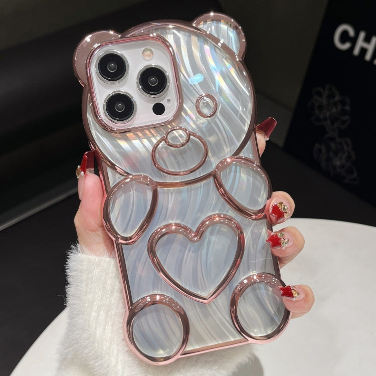 For iPhone 16 Pro Bear Shaped Embossed Electroplated Laser TPU Phone Case(Pink) - iPhone 16 Pro Cases by buy2fix | Online Shopping UK | buy2fix