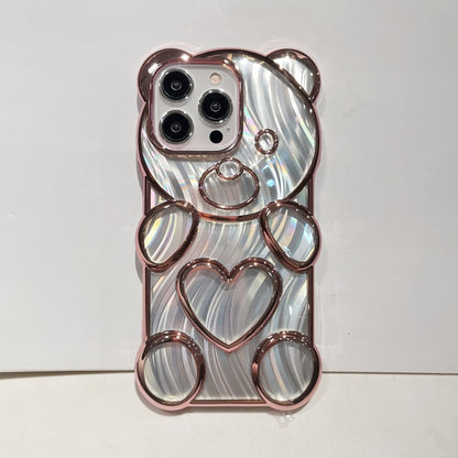 For iPhone 16 Pro Bear Shaped Embossed Electroplated Laser TPU Phone Case(Pink) - iPhone 16 Pro Cases by buy2fix | Online Shopping UK | buy2fix