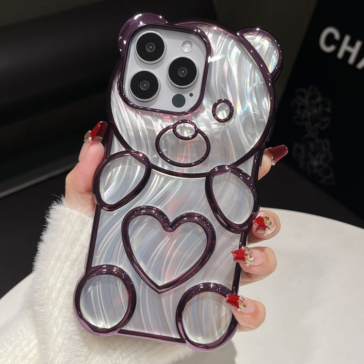 For iPhone 16 Pro Bear Shaped Embossed Electroplated Laser TPU Phone Case(Purple) - iPhone 16 Pro Cases by buy2fix | Online Shopping UK | buy2fix