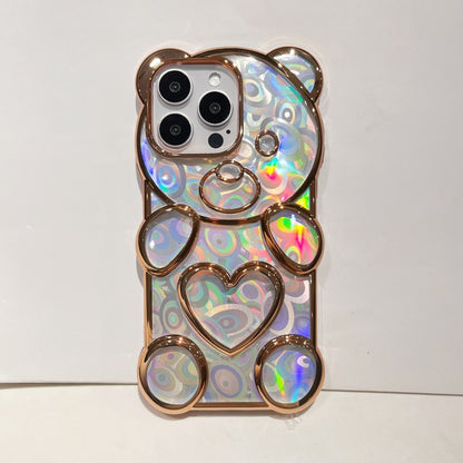 For iPhone 16 Pro Max Bear Shape Electroplated Laser TPU Phone Case(Blue) - iPhone 16 Pro Max Cases by buy2fix | Online Shopping UK | buy2fix