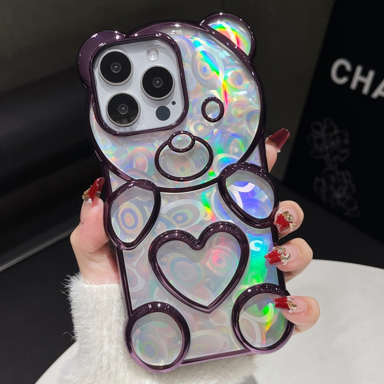 For iPhone 16 Pro Bear Shape Electroplated Laser TPU Phone Case(Purple) - iPhone 16 Pro Cases by buy2fix | Online Shopping UK | buy2fix