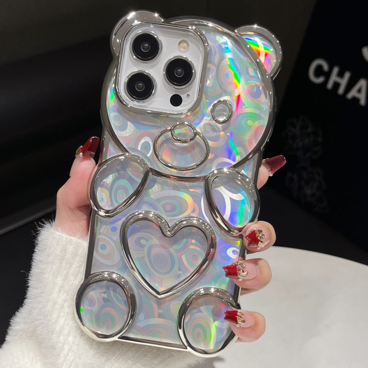 For iPhone 16 Pro Bear Shape Electroplated Laser TPU Phone Case(Silver) - iPhone 16 Pro Cases by buy2fix | Online Shopping UK | buy2fix