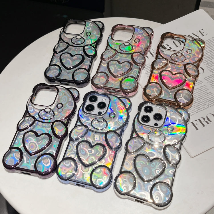 For iPhone 16 Pro Bear Shape Electroplated Laser TPU Phone Case(Silver) - iPhone 16 Pro Cases by buy2fix | Online Shopping UK | buy2fix