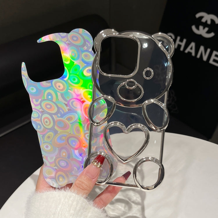 For iPhone 16 Pro Bear Shape Electroplated Laser TPU Phone Case(Silver) - iPhone 16 Pro Cases by buy2fix | Online Shopping UK | buy2fix