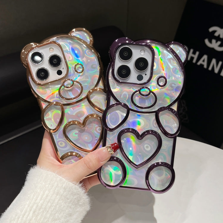 For iPhone 16 Pro Bear Shape Electroplated Laser TPU Phone Case(Silver) - iPhone 16 Pro Cases by buy2fix | Online Shopping UK | buy2fix