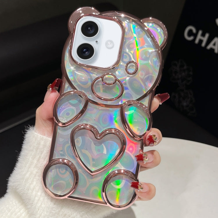 For iPhone 16 Bear Shape Electroplated Laser TPU Phone Case(Pink) - iPhone 16 Cases by buy2fix | Online Shopping UK | buy2fix