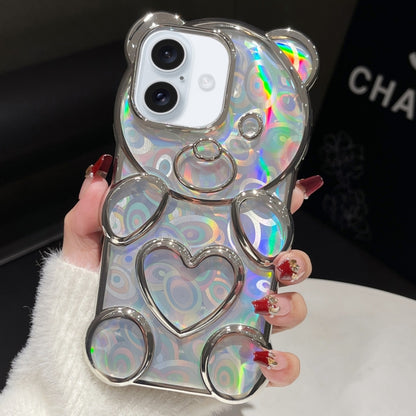 For iPhone 16 Bear Shape Electroplated Laser TPU Phone Case(Silver) - iPhone 16 Cases by buy2fix | Online Shopping UK | buy2fix