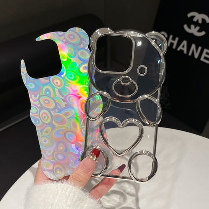 For iPhone 16 Bear Shape Electroplated Laser TPU Phone Case(Silver) - iPhone 16 Cases by buy2fix | Online Shopping UK | buy2fix