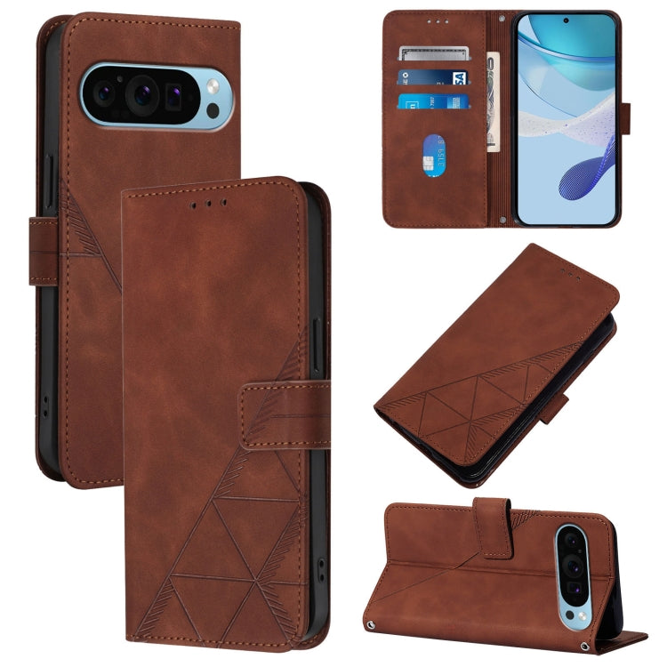 For Google Pixel 9 Pro XL Crossbody 3D Embossed Flip Leather Phone Case(Brown) - Google Cases by buy2fix | Online Shopping UK | buy2fix