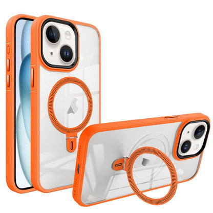 For iPhone 15 Shield Armor MagSafe Holder Phone Case(Orange) - iPhone 15 Cases by buy2fix | Online Shopping UK | buy2fix