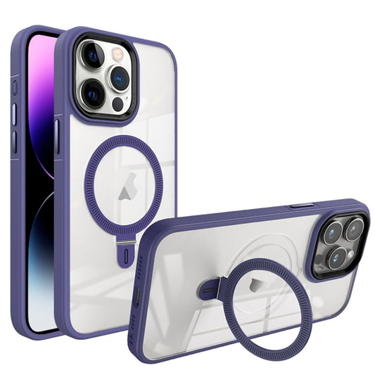 For iPhone 14 Pro Shield Armor MagSafe Holder Phone Case(Deep Purple) - iPhone 14 Pro Cases by buy2fix | Online Shopping UK | buy2fix
