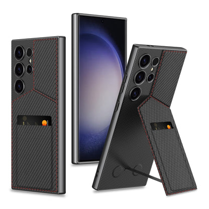 For Samsung Galaxy S23 Ultra 5G GKK Rotor Bracket Recessed Card Bag Full Coverage Phone Case(Carbon Fibre Texture) by GKK