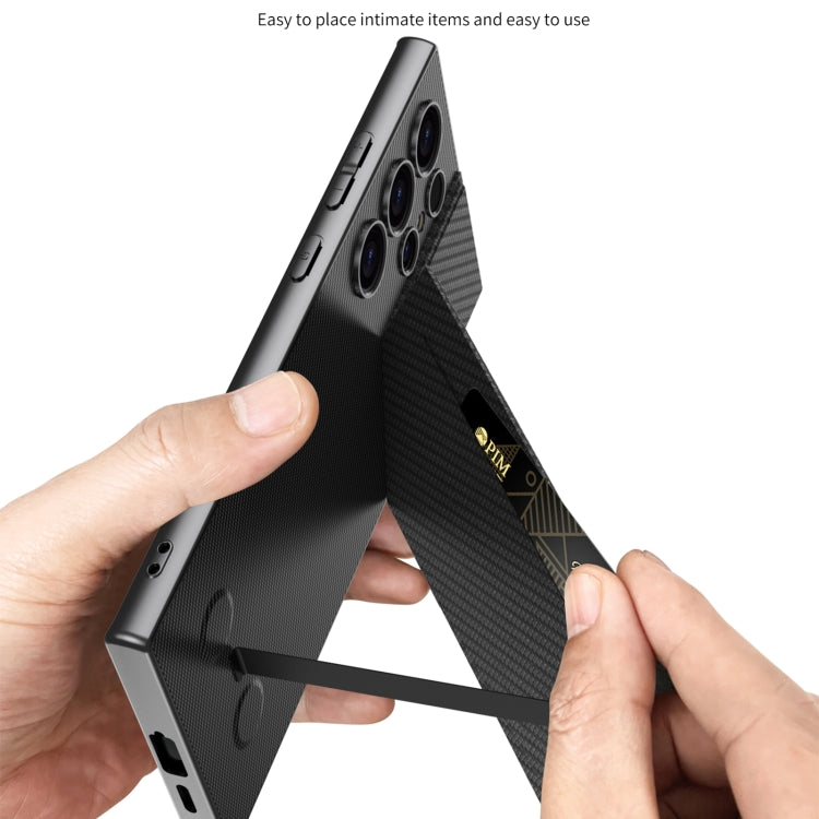 For Samsung Galaxy S23 Ultra 5G GKK Rotor Bracket Recessed Card Bag Full Coverage Phone Case(Carbon Fibre Texture) by GKK