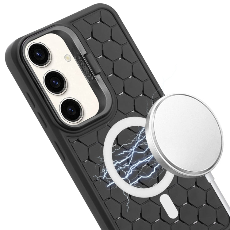 For Samsung Galaxy S24+ 5G Honeycomb Radiating Lens Holder Magsafe Phone Case(Black) - Galaxy S24+ 5G Cases by buy2fix | Online Shopping UK | buy2fix