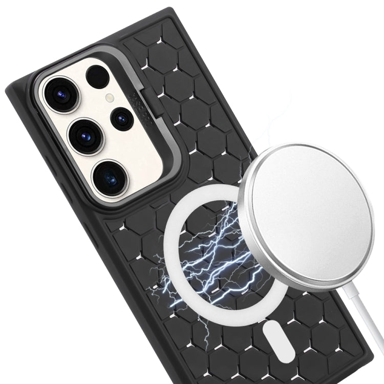 For Samsung Galaxy S23 Ultra 5G Honeycomb Radiating Lens Holder Magsafe Phone Case(Black) by buy2fix