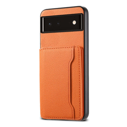 For Google Pixel 6 Calf Texture Card Bag Design Full Coverage Phone Case(Orange) by buy2fix