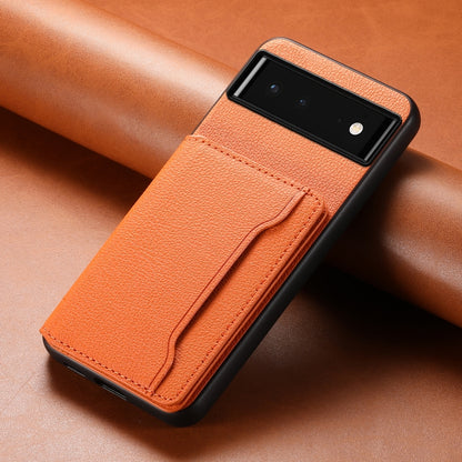 For Google Pixel 6 Calf Texture Card Bag Design Full Coverage Phone Case(Orange) by buy2fix