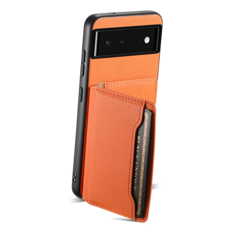 For Google Pixel 6 Calf Texture Card Bag Design Full Coverage Phone Case(Orange) by buy2fix